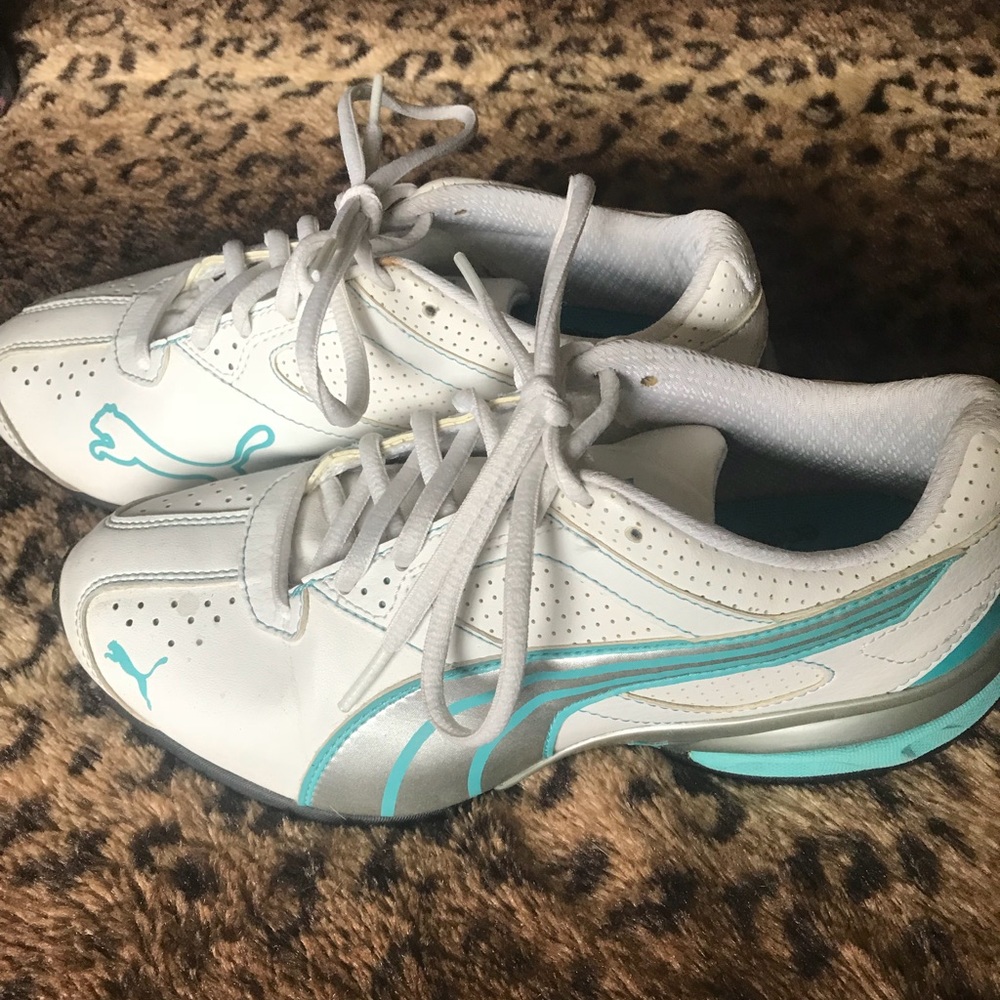 White and blue puma sneakers